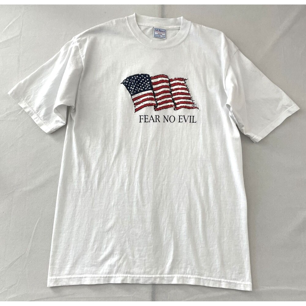 Vintage/Y2K All Sport Heavyweight Flag T-Shirt White Size L "Fear No Evil"